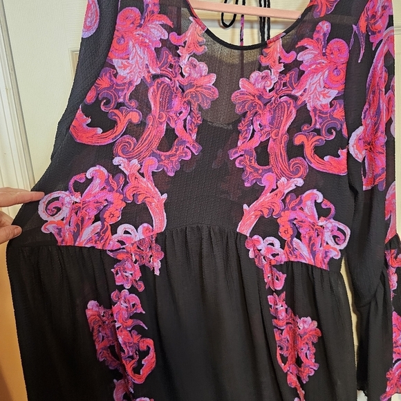 Free People Babydoll Oversized Bell Sleeved Bohemian Gypsy Tunic Sheer - Picture 3 of 6